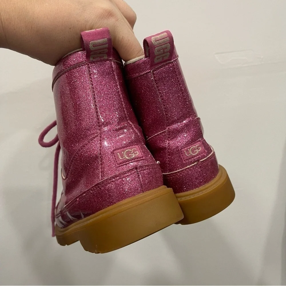 Ugg Robley Kids Pink Glitter Lace-Up Boots Size 4